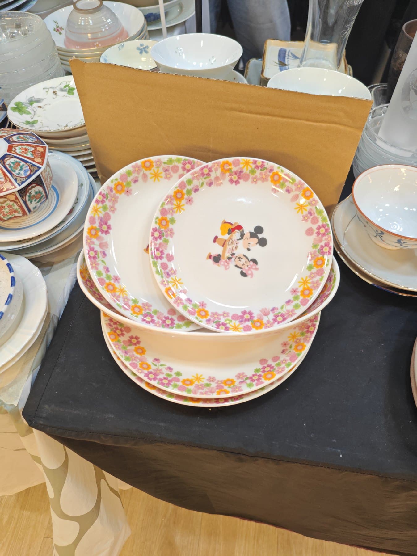 Tokyo Disney Resort Mickey & Minnie Floral-Rim Ceramic Plate, Made in Japan